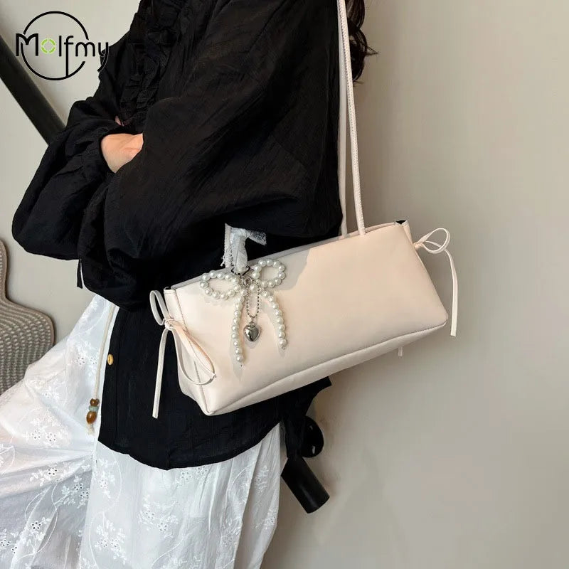 Underarm Bags Women Casual Tote Handbag Bow Shoulder Bag for Women Luxury Designer Handbags Branded Fashion Totes with Pendant