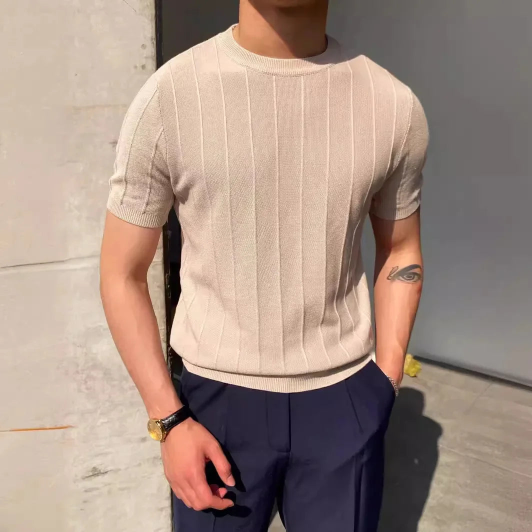 Luxury Knit T-shirt Men's Summer New Style Round Neck Short Sleeves Thin Korean Version Base Layer Top Knitwear