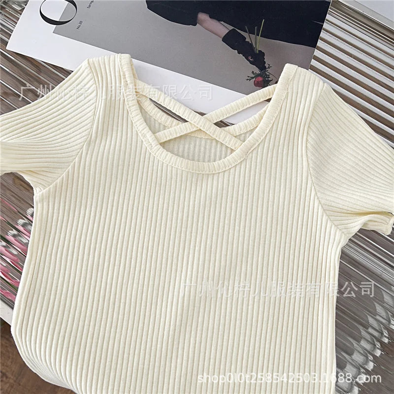 Girls T-Shirt Summer Children Short Sleeved Thin Soft Tops Simple Solid Color Casual Kids Clothing 2-6 Years Sweet Shirtthing