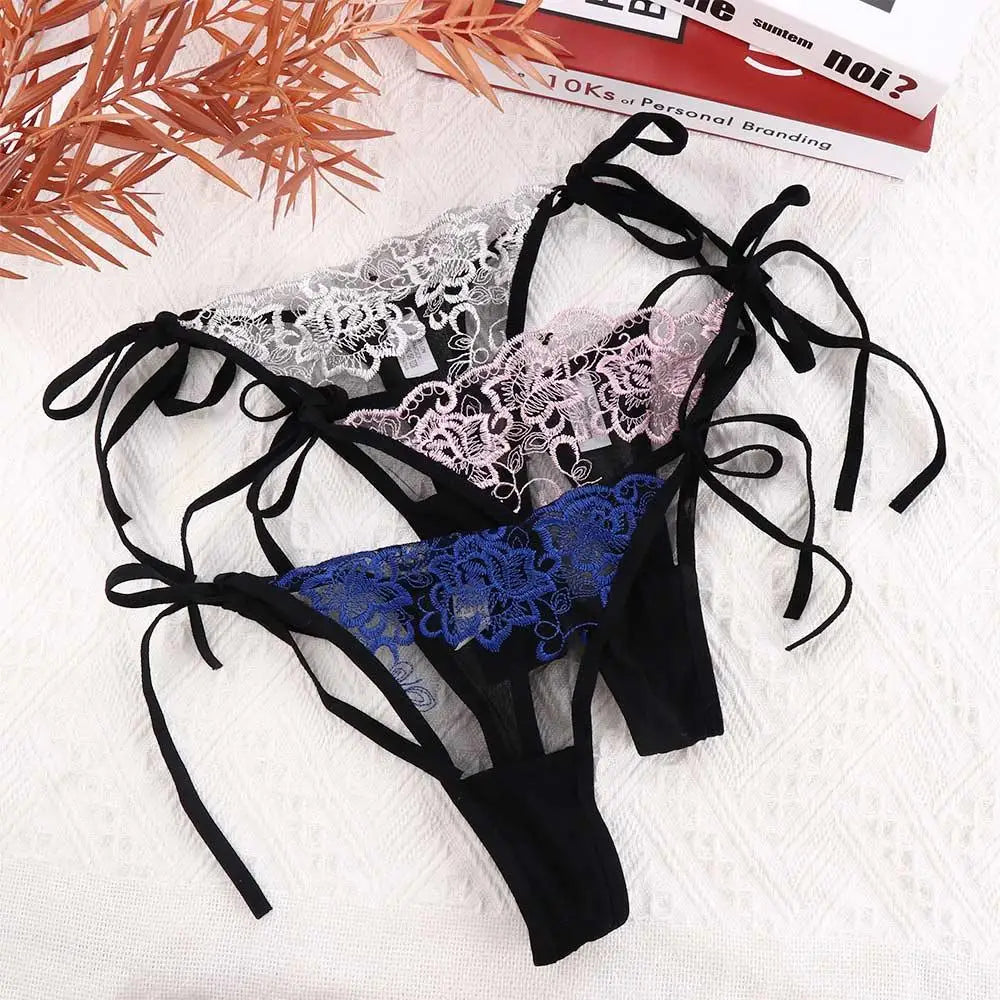 Ladies Sexy Embroidery Hollow Out Lingerie Transparent Underwear Panties Brief Panty