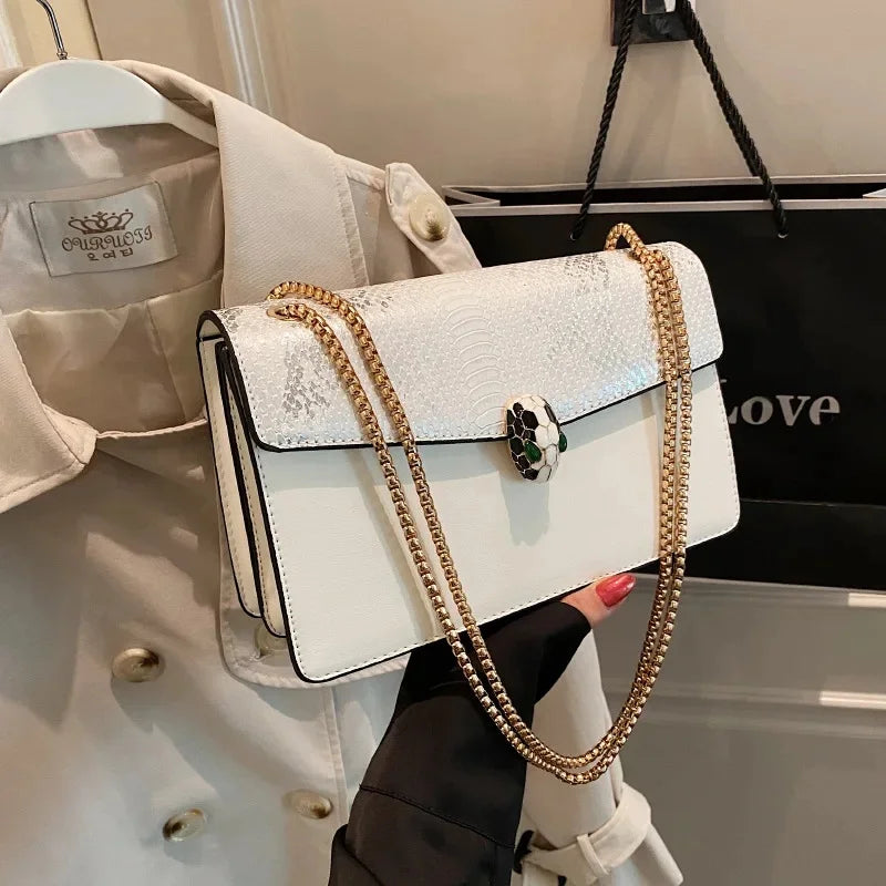 Trendy Crocodile Pattern Double Layer Flip Cover Crossbody Small Square Bag Women's Fashionable Chain Strap Handbag