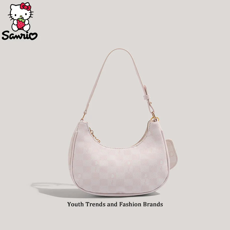 Sanrio Hello Kitty Y2K Fashion Underarm Bag Armpit Checker Bag Shoulder Bag Women Exquisite Crossbody Makeup Bag Tote Girl Gift