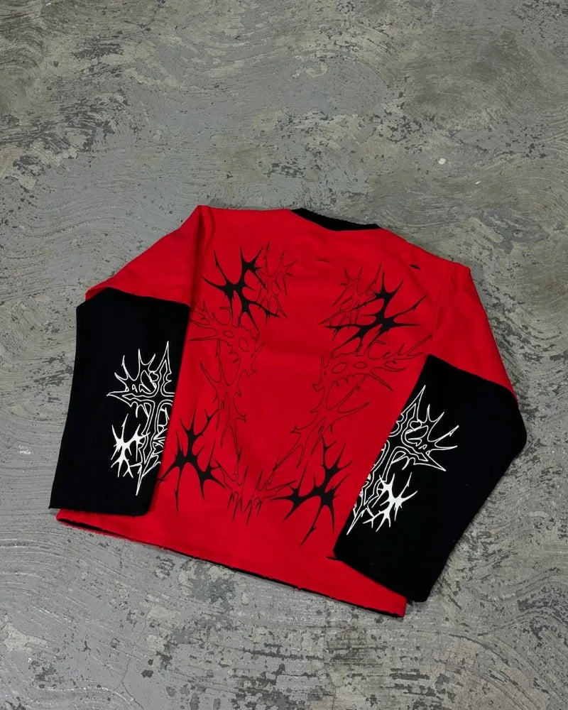 Y2k Men clothing hoodie Harajuku Fashion print long sleeve patchwork sweatshirt Retro high street trend couple loose hoodie