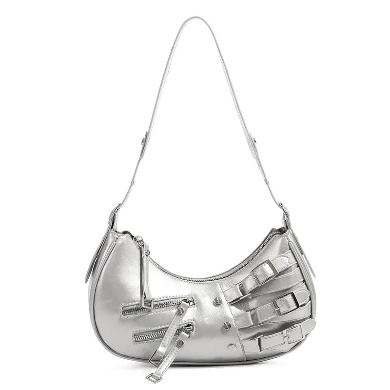 Vintage PU Leather Shoulder Bags For Women Y2K Trendy Cool American Motorcycle Bag 2025 Hot Sale Bags for Women Designer Handbag