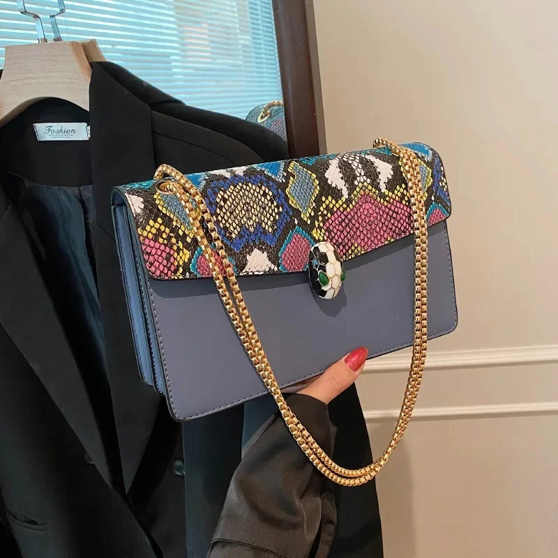 Trendy Crocodile Pattern Double Layer Flip Cover Crossbody Small Square Bag Women's Fashionable Chain Strap Handbag