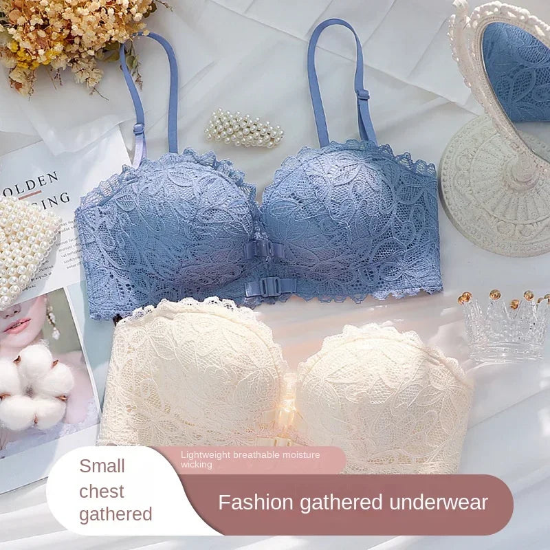 Sexy Back Without Steel Ring Underwear Female Small Breasts Gathered Big Breasts Showing Small Bra Black/Skin tone/White