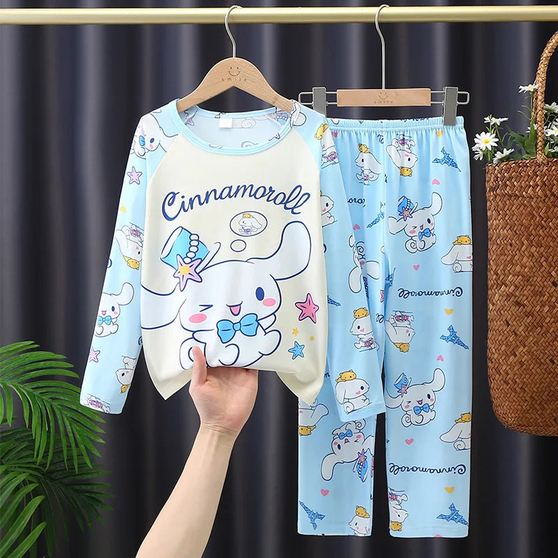 Sanrio Kuromi My Melody Children Pajamas Kawaii Pochacco Cinnamoroll Pure Cotton Long Sleeve Sleepwear Cartoon Kid Home Suit Set