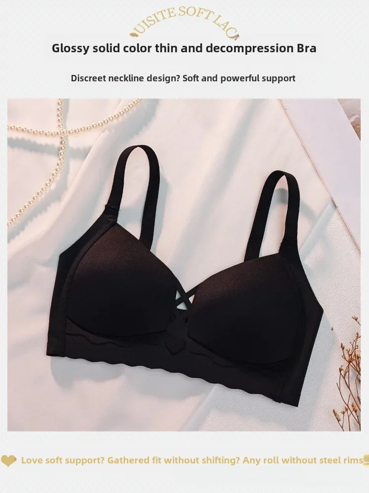 Comfortable Summer Thin Bra Women's Wireless Bandeau Top Supportive Gathered Uppermost Seamless Bra Prevents Sagging