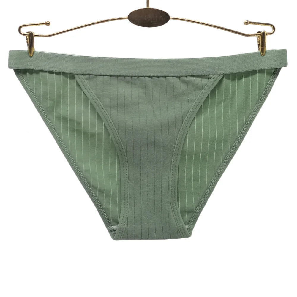 6Pcs Cotton Ribbed Striped Underwear for Women Solid Color Female Stretch Briefs Ladies Soft Lingerie M-XL