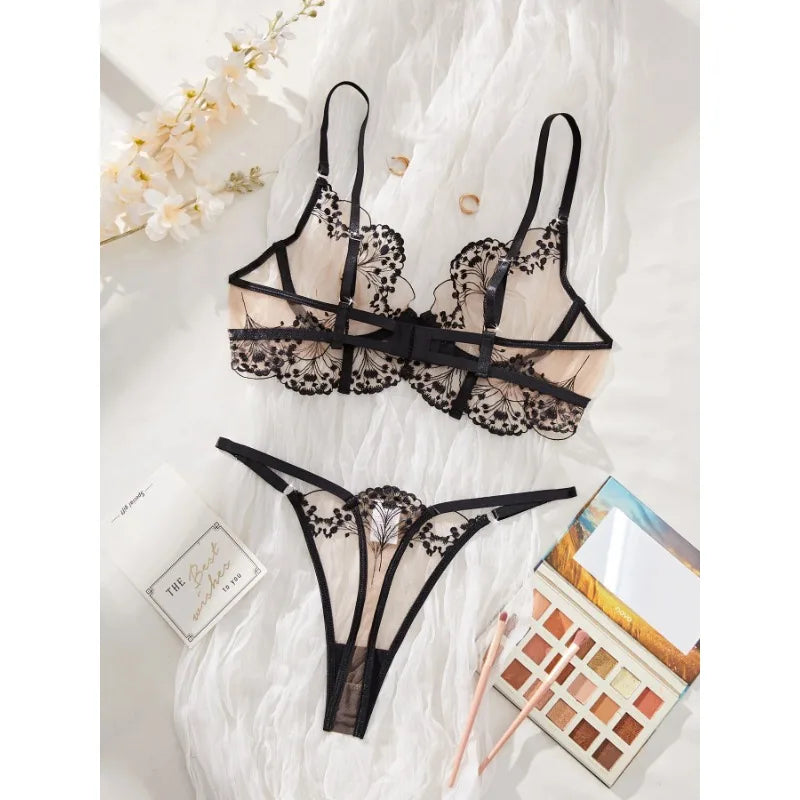 Lace Lingerie Ultra Sexy Underwear Women Set Sexy Adult Delicate Embroidery Intimate Underwear Transparent Bra Lingerie Sets