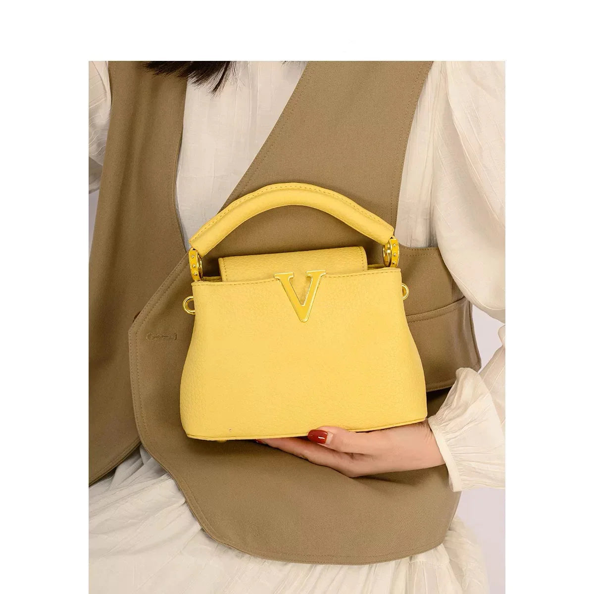 Luxury Fashion Leather Women Handbags 2025 Summer New Small Shoulder Crossbody Bag Portable V Letter Shell Messenger Bags