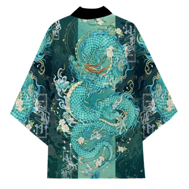 Summer Japanese Style Anime Dragon Print Cosplay Haori Yukata Top Adult Traditional Samurai Loose Kimono Cardigan for Men Women