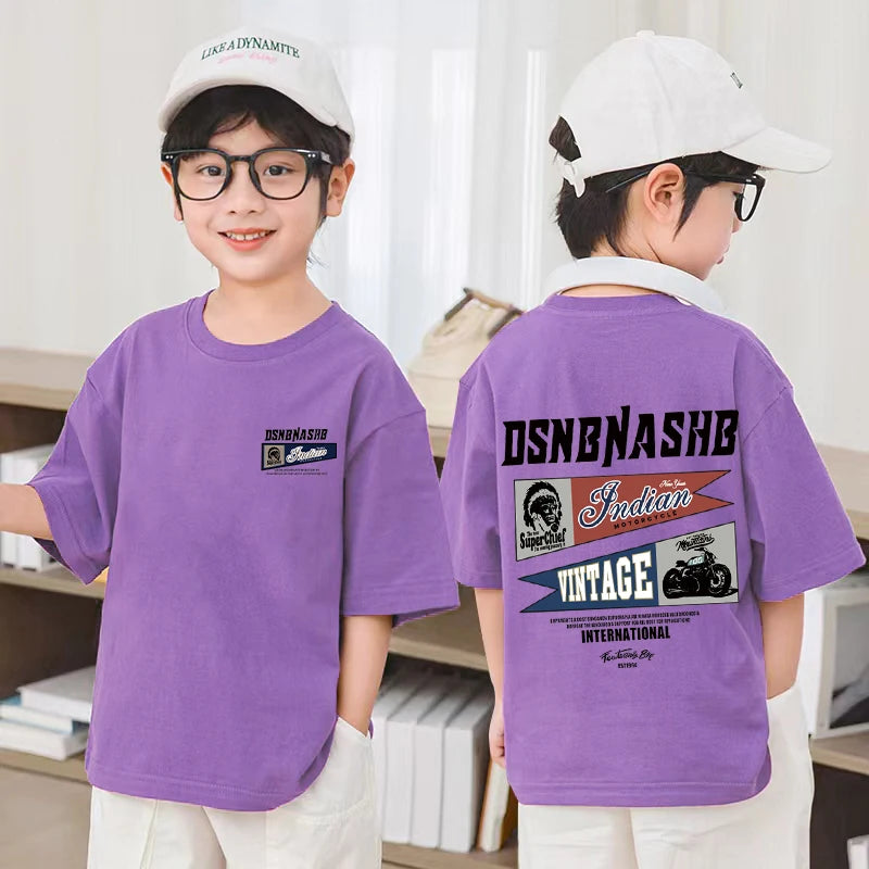 American Vintage Boys Short Sleeve Shirts Summer Boys Tees Casual 100%Cotton Children Tops Kids Clothes Printed Graphic T-shirt