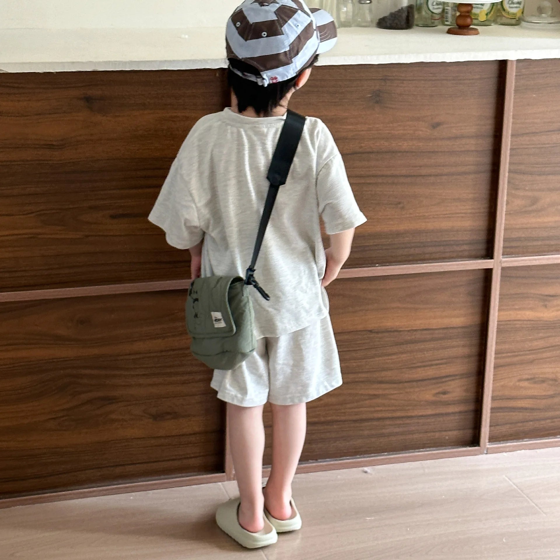 2025 Summer Hooded Children's Short Sleeve Set with Simple Trendy Boys and Girls' Baby Shorts Set with Stylish Style