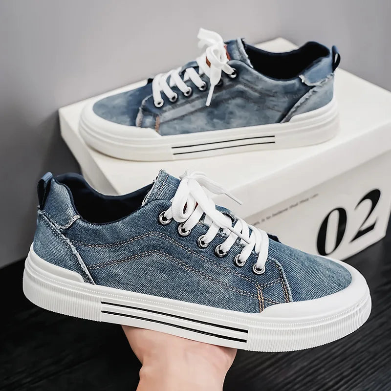 New streetwear denim sneakers men's fashion tied up runway shoes male canvas sneakers hip-hop shoes large size 47 48 boy trainer