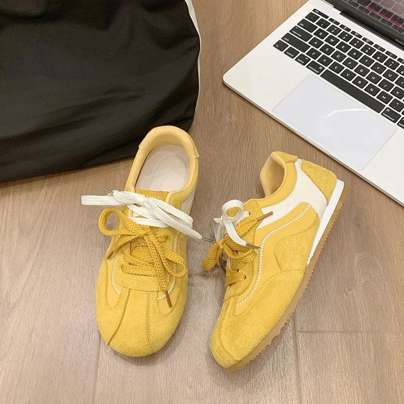 Women's Spring Summer Breathable Flat Casual Deqin Shoes Versatile Slip-On Flats Comfortable Polyurethane Outsole Striped Patter