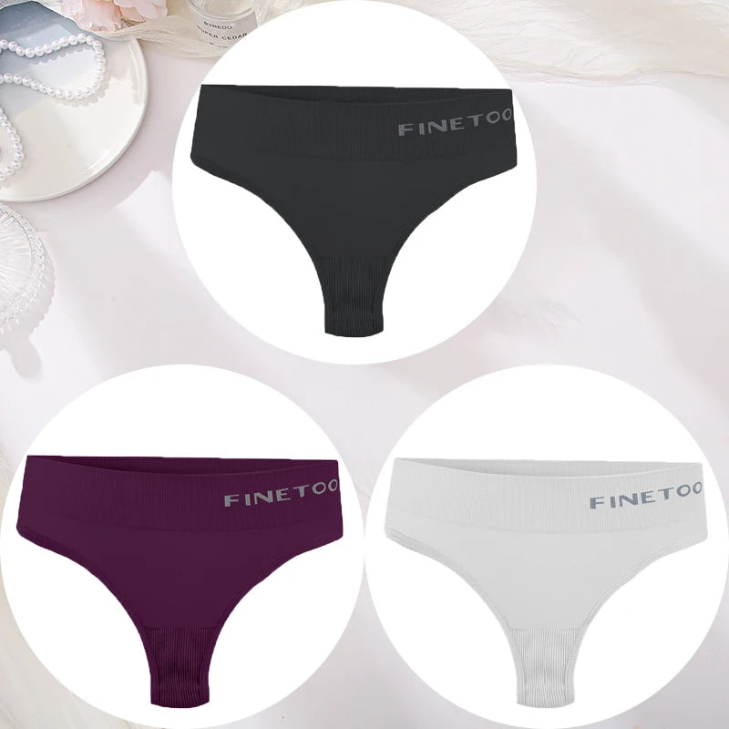3PCS/Set Women's Panties Sexy Underwear FINETOO Large Size Thong Women Seamless Panties High Waist Girls Thongs M-2XL