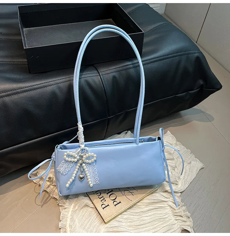 Underarm Bags Women Casual Tote Handbag Bow Shoulder Bag for Women Luxury Designer Handbags Branded Fashion Totes with Pendant