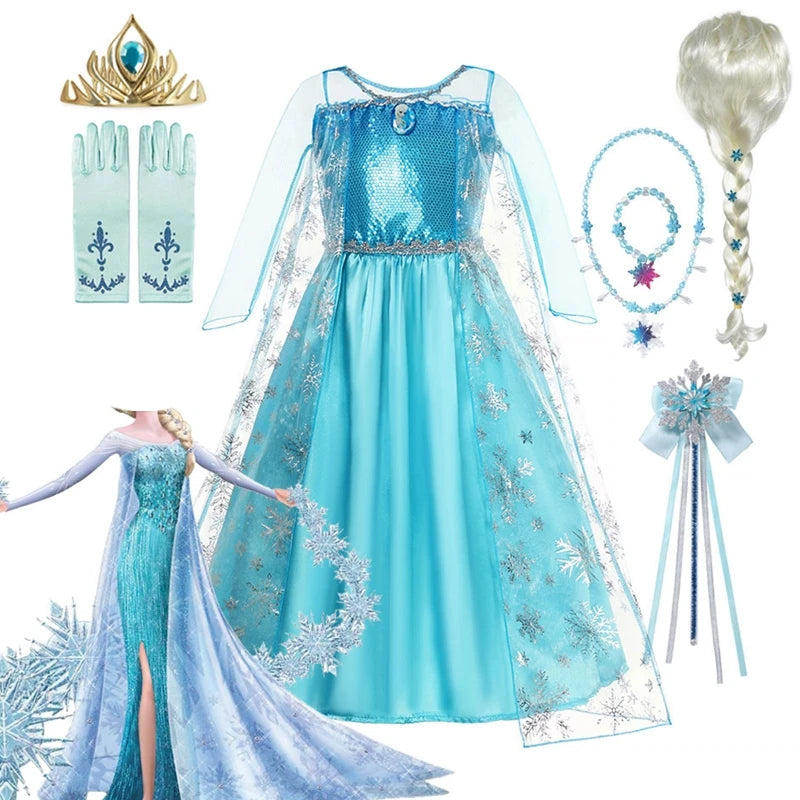 Girls Snow Queen Elsa Kids Costumes for Girl 2025 Carnival Party Prom Gown Robe-Playing Children Clothing Frozen Princess Dress