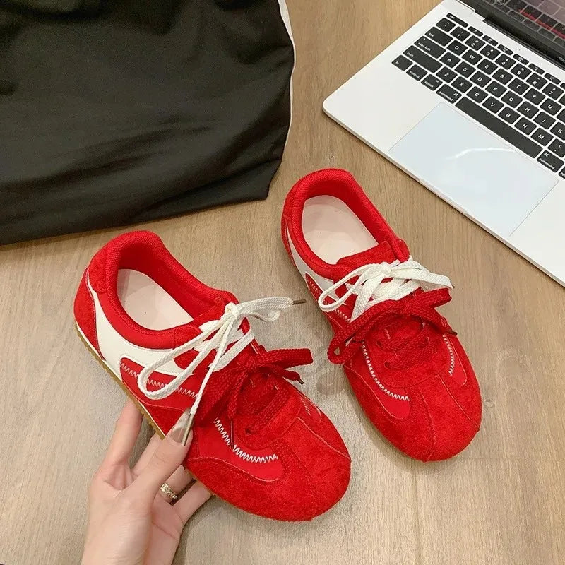 Women's Spring Summer Breathable Flat Casual Deqin Shoes Versatile Slip-On Flats Comfortable Polyurethane Outsole Striped Patter