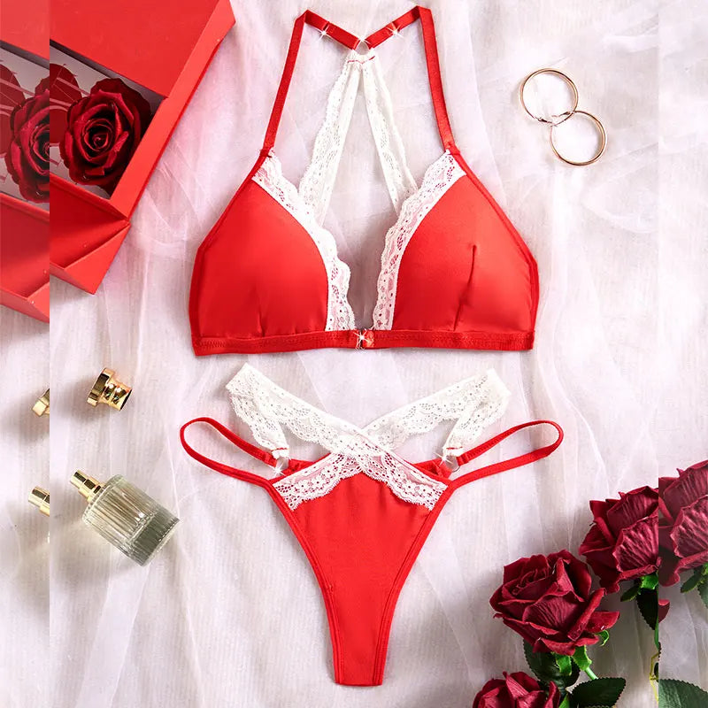 2 Piece Set Lingerie Woman Lace Transparent Underwear Fairy Embroidery Brief Sets Delicate Bra Kit Push Up Breves Sets Lenceria