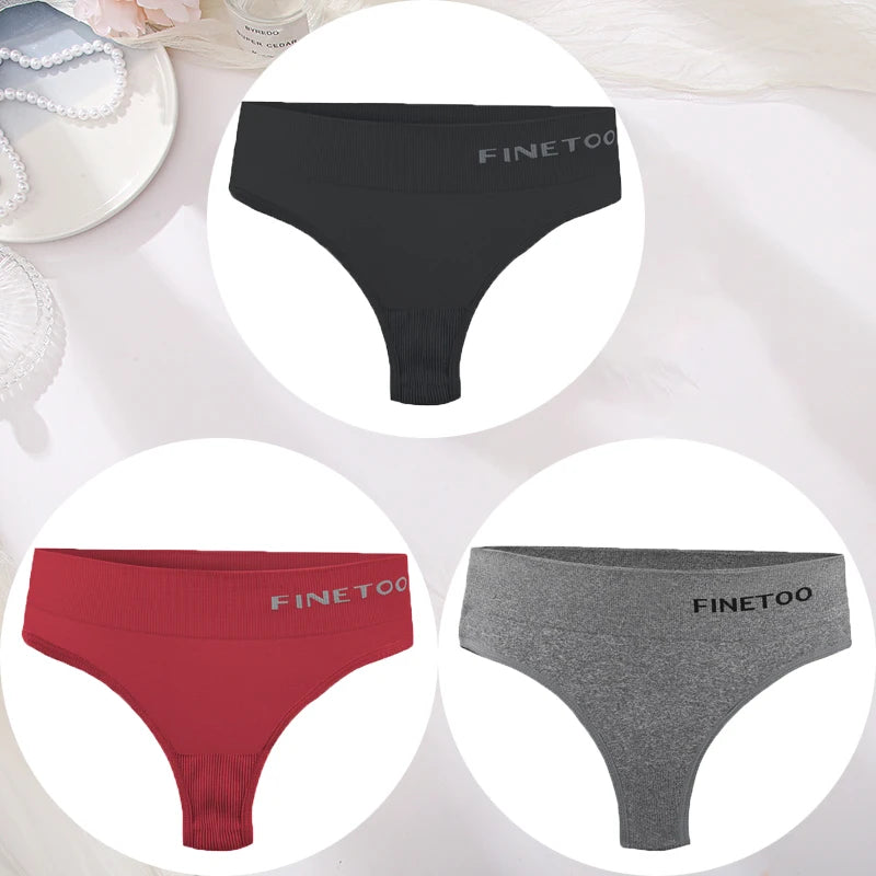 3PCS/Set Women's Panties Sexy Underwear FINETOO Large Size Thong Women Seamless Panties High Waist Girls Thongs M-2XL
