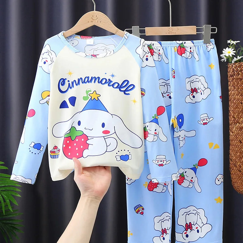 Sanrio Kuromi My Melody Children Pajamas Kawaii Pochacco Cinnamoroll Pure Cotton Long Sleeve Sleepwear Cartoon Kid Home Suit Set