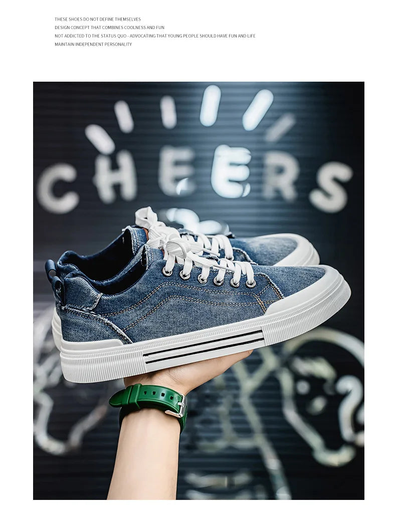 New streetwear denim sneakers men's fashion tied up runway shoes male canvas sneakers hip-hop shoes large size 47 48 boy trainer