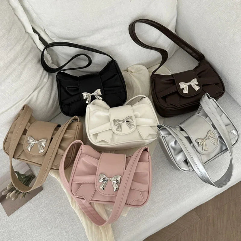 PU Leather Trendy Bow Shoulder Bag Handbag Casual Underarm Bag Daily Commuting Bags Lady Banquet Bag Business Women's Bags