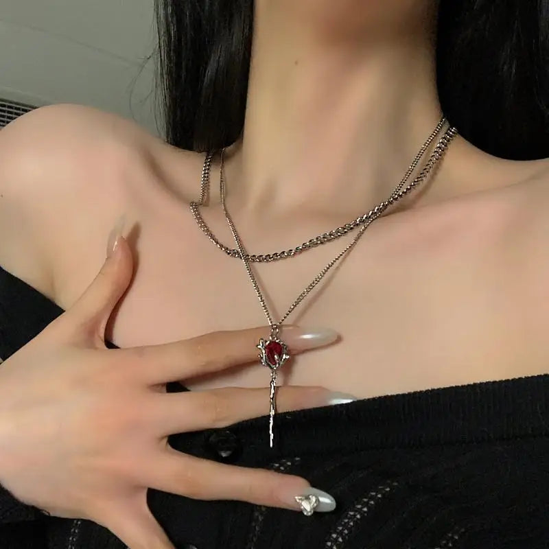 Romantic Gothic Rose Flower Clavicle Chain Necklace for Women Girls Fashion Punk Sweet Cool Adjustable Rope Choker Accessories
