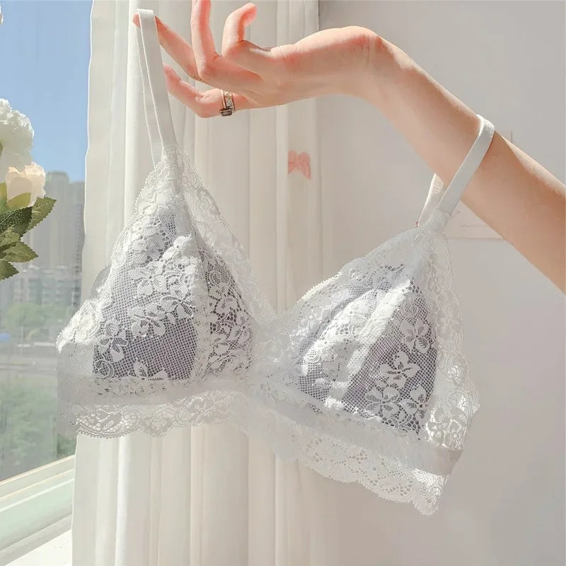 French Style Sexy Bras Hollow Lace Push Up Seamless Underwear Wireless Lingerie Intimates Triangle Cup Brassiere Soutien Gorges
