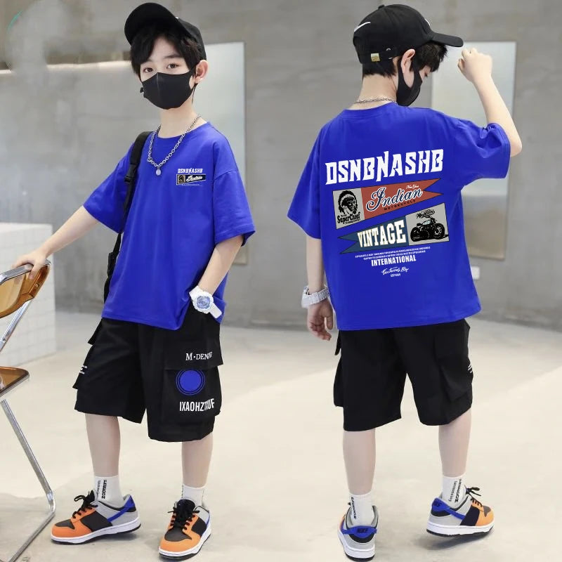 American Vintage Boys Short Sleeve Shirts Summer Boys Tees Casual 100%Cotton Children Tops Kids Clothes Printed Graphic T-shirt