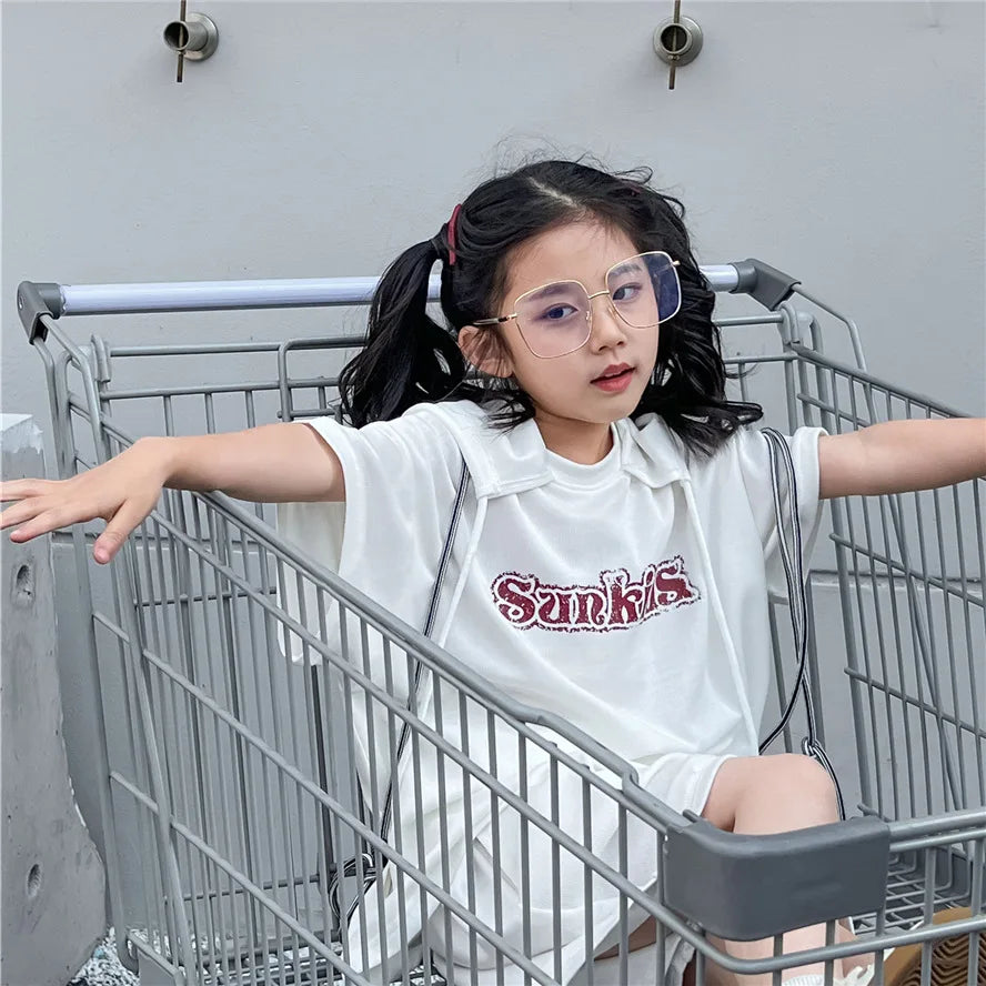 2025 Summer Hooded Children's Short Sleeve Set with Simple Trendy Boys and Girls' Baby Shorts Set with Stylish Style