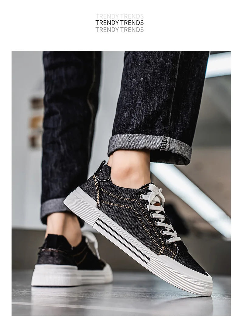 New streetwear denim sneakers men's fashion tied up runway shoes male canvas sneakers hip-hop shoes large size 47 48 boy trainer