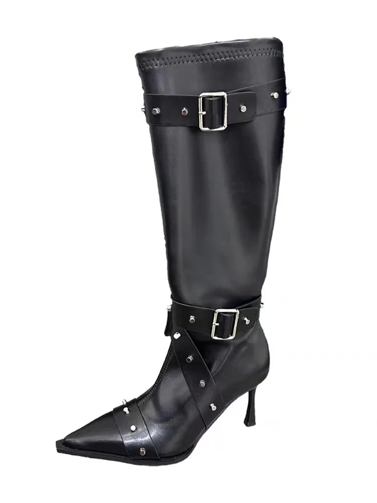 New Style Thin High Heel Women Boots 2024 Pointed Toe Women's High Tube Thinner-looked High Heel Long Boots Zip Boots Mujer