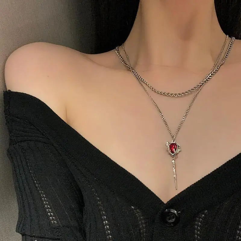 Romantic Gothic Rose Flower Clavicle Chain Necklace for Women Girls Fashion Punk Sweet Cool Adjustable Rope Choker Accessories