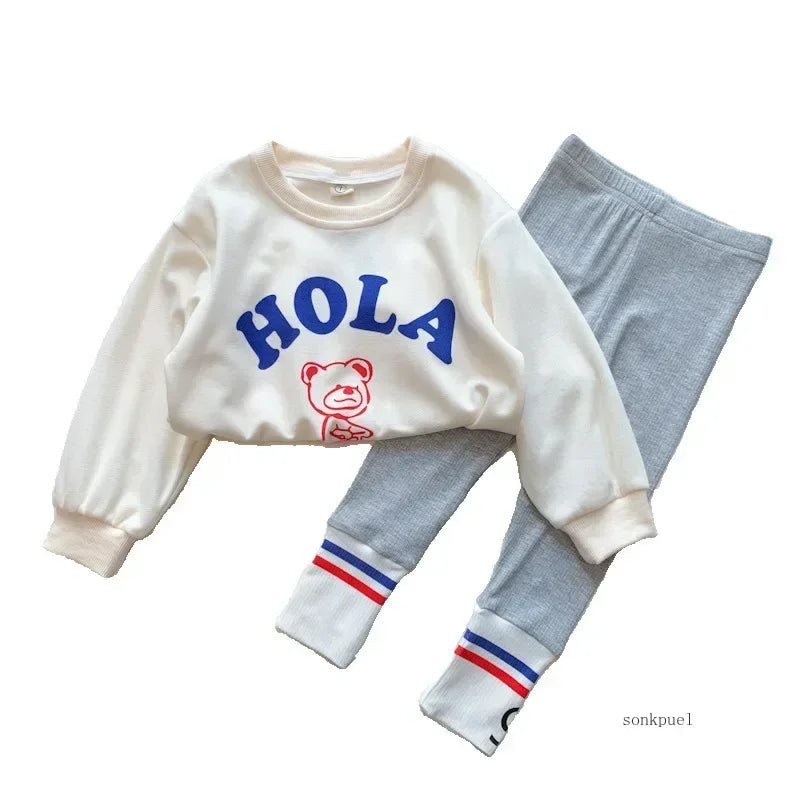 Autumn Children's Fashionable Sports Set Baby Girl Sweater + Leggings Two-piece Sets Girl Toddler Cartoon Alphabet Clothing