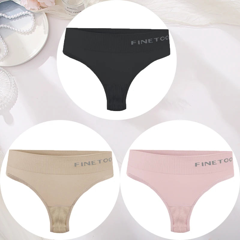 3PCS/Set Women's Panties Sexy Underwear FINETOO Large Size Thong Women Seamless Panties High Waist Girls Thongs M-2XL