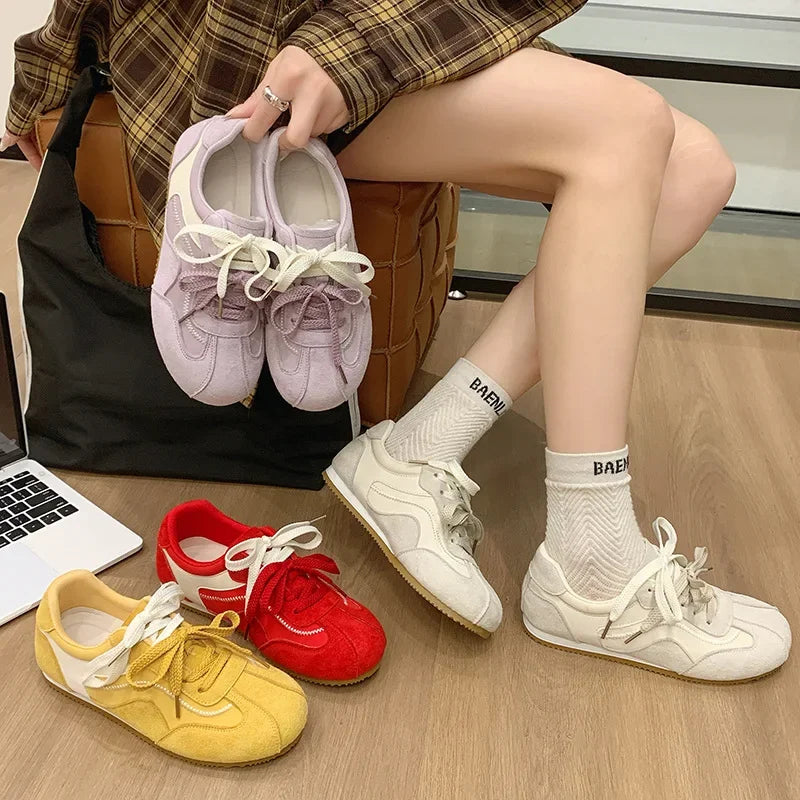 Women's Spring Summer Breathable Flat Casual Deqin Shoes Versatile Slip-On Flats Comfortable Polyurethane Outsole Striped Patter