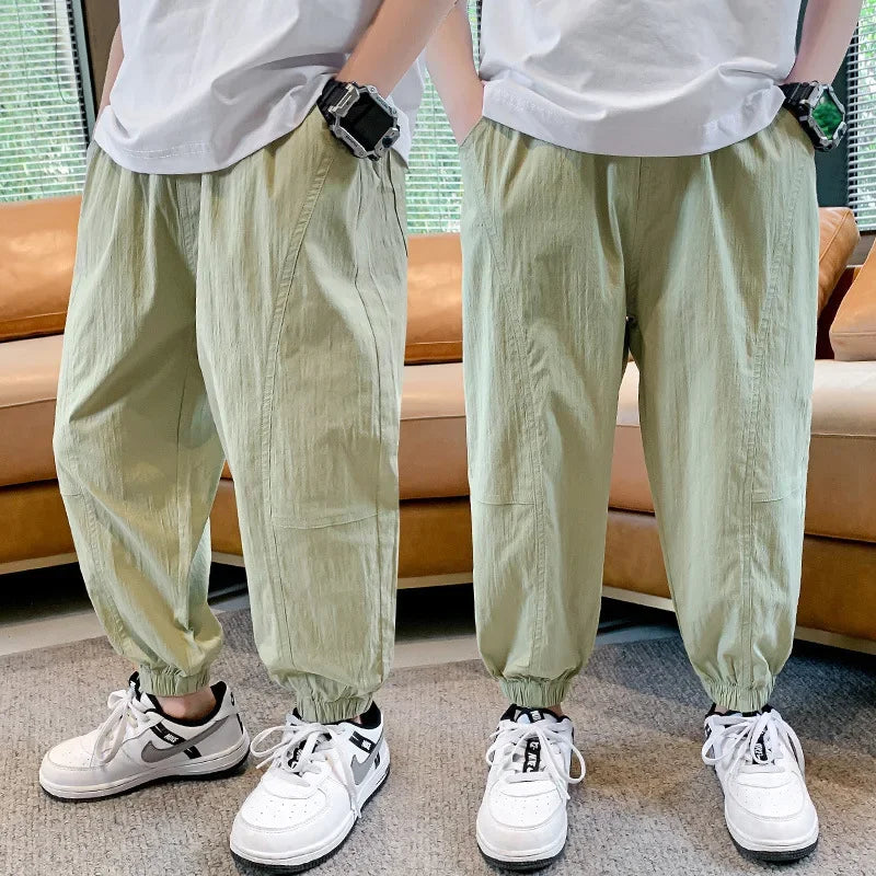 Children's Cotton Linen Mosquito Repellent Pants Summer New Style Casual Sports Trousers For Boys Age 9 To 14