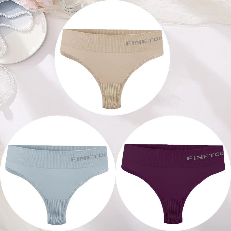 3PCS/Set Women's Panties Sexy Underwear FINETOO Large Size Thong Women Seamless Panties High Waist Girls Thongs M-2XL