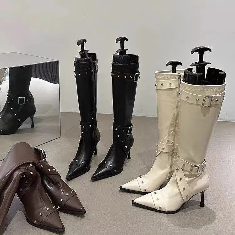 New Style Thin High Heel Women Boots 2024 Pointed Toe Women's High Tube Thinner-looked High Heel Long Boots Zip Boots Mujer
