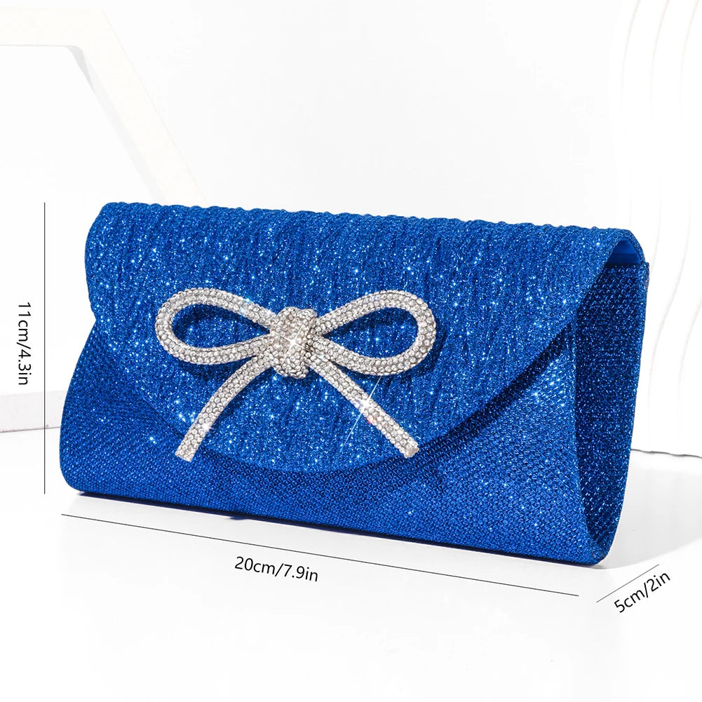 Women Elegant Evening Handbag Shiny Crystal Bow Flap Clutch Purse Envelope Dinner Evening Clutch Bags Wedding Party Prom Purse