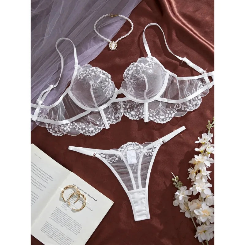 Lace Lingerie Ultra Sexy Underwear Women Set Sexy Adult Delicate Embroidery Intimate Underwear Transparent Bra Lingerie Sets