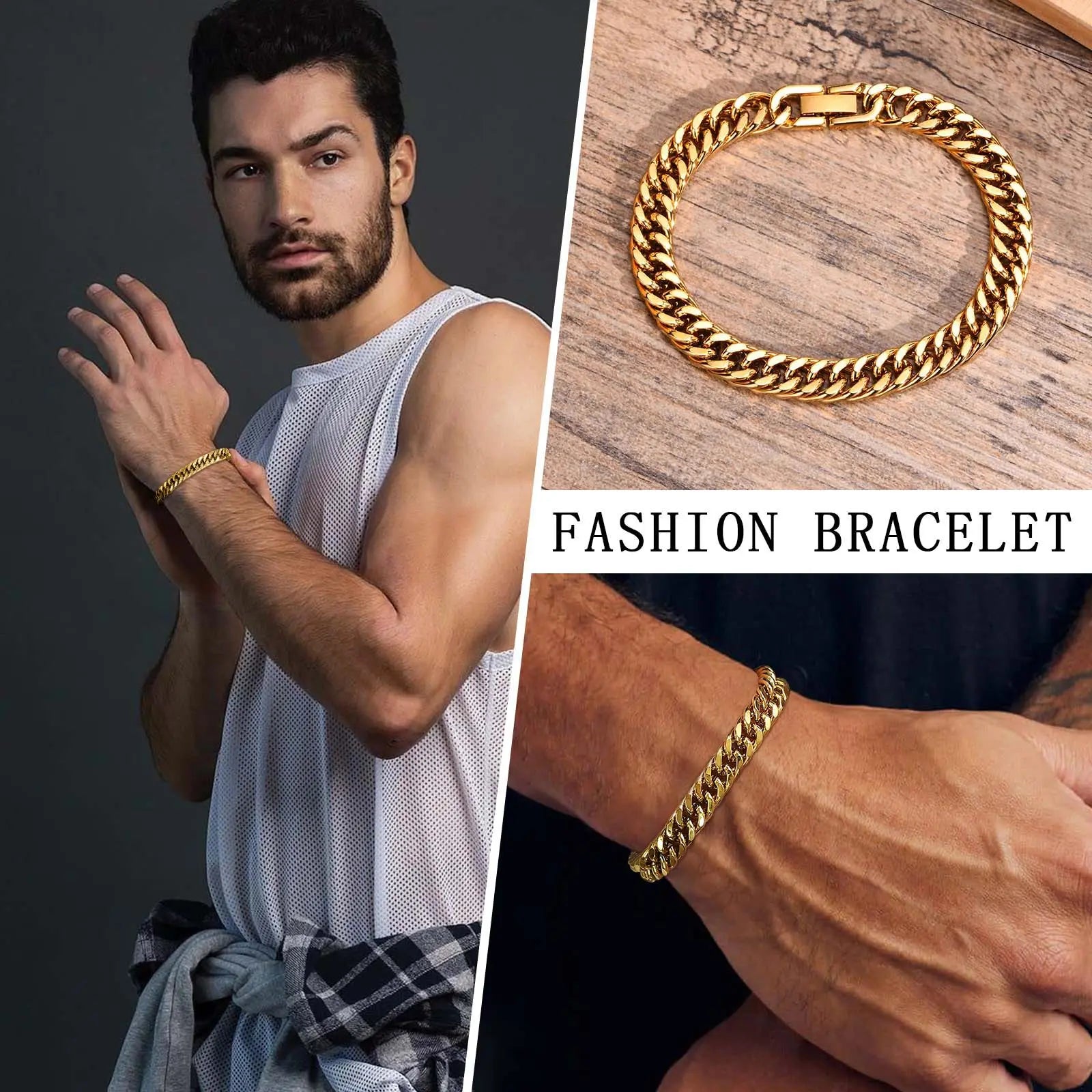 Stylish Double Curb Chain Bracelets for Men Boys,8/10/12/15mm Stainless Steel Miami Link Wristband,Punk Jewelry Gifts