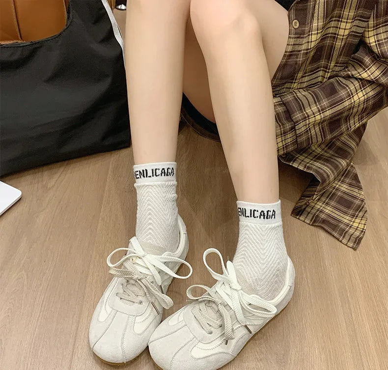 Women's Spring Summer Breathable Flat Casual Deqin Shoes Versatile Slip-On Flats Comfortable Polyurethane Outsole Striped Patter