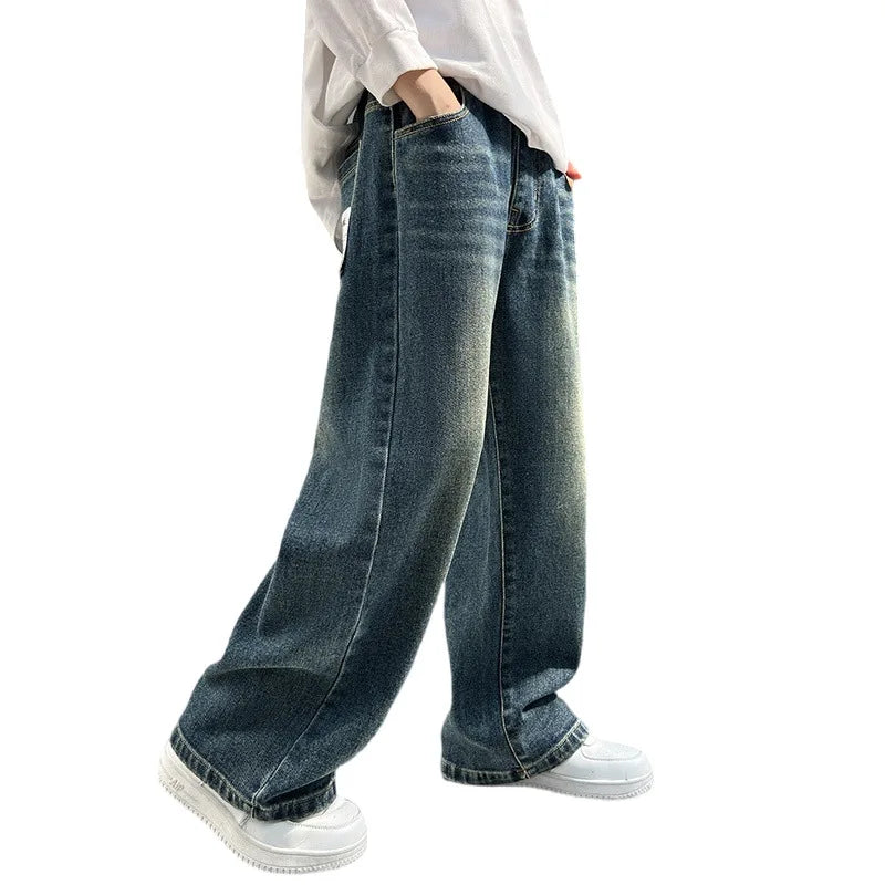 Boys Jeans Spring and Autumn New Teenage Children's Casual Retro Loose Straight Leg Wide-leg Pants Kids Handsome Pants