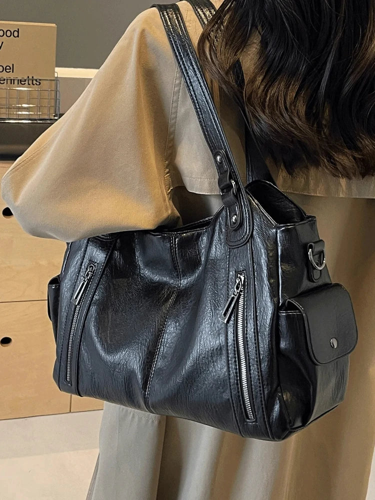 Y2K Women Vintage Retro PU Leather Handbags Underarm Crossbody Buckle Ladies Hand Bag Purse Handbags Shoulder Armpit Tote Bags