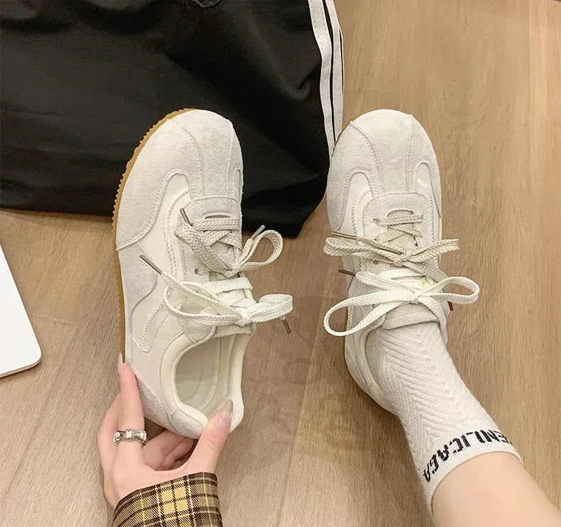 Women's Spring Summer Breathable Flat Casual Deqin Shoes Versatile Slip-On Flats Comfortable Polyurethane Outsole Striped Patter