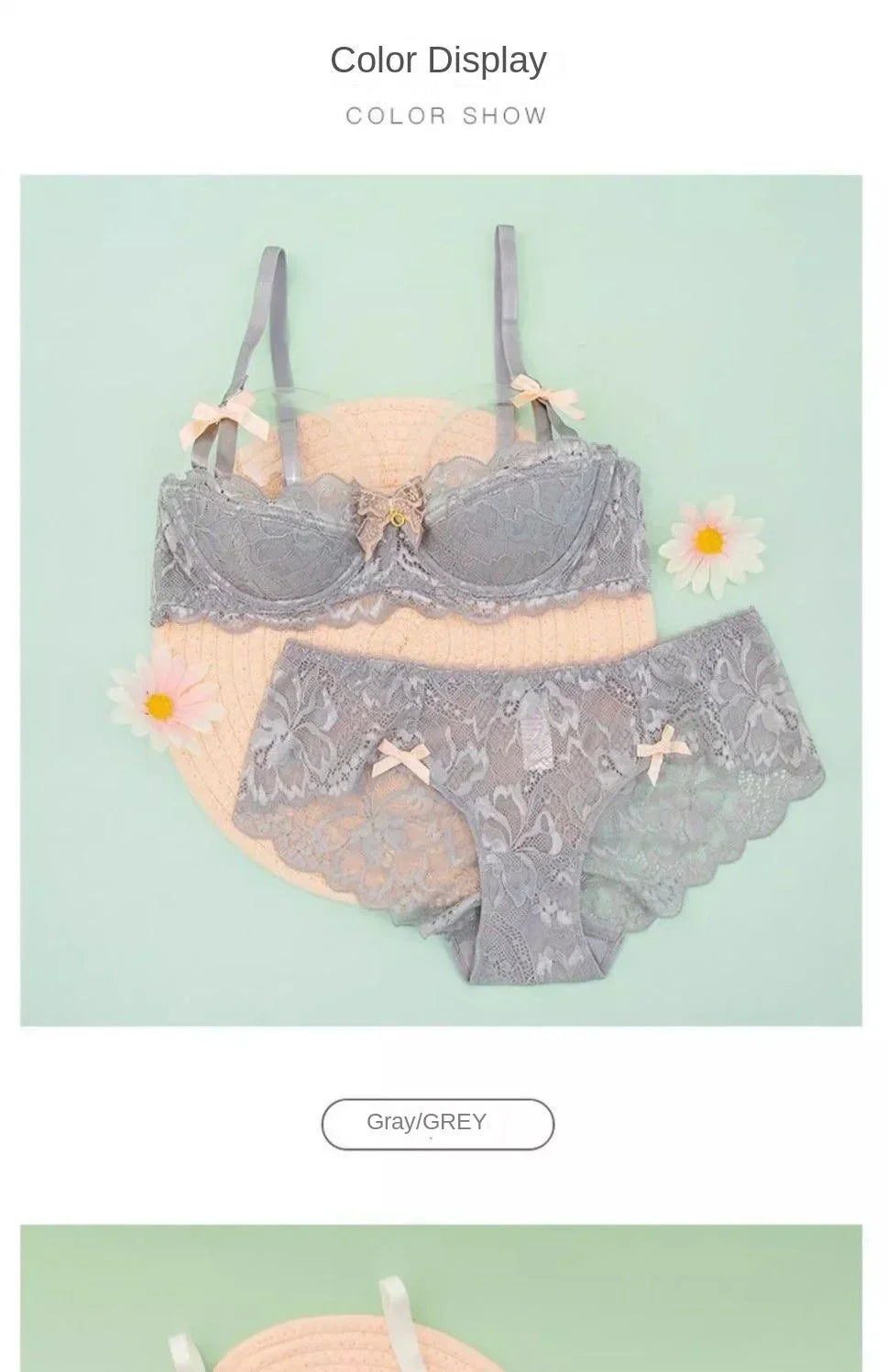 MOYISU Rabbit Ear AB Cup Pure Desire Girl Bra Set | Pull-up Bra with Bow | Breathable French lace Bra | Anti-slip Cup Date Night